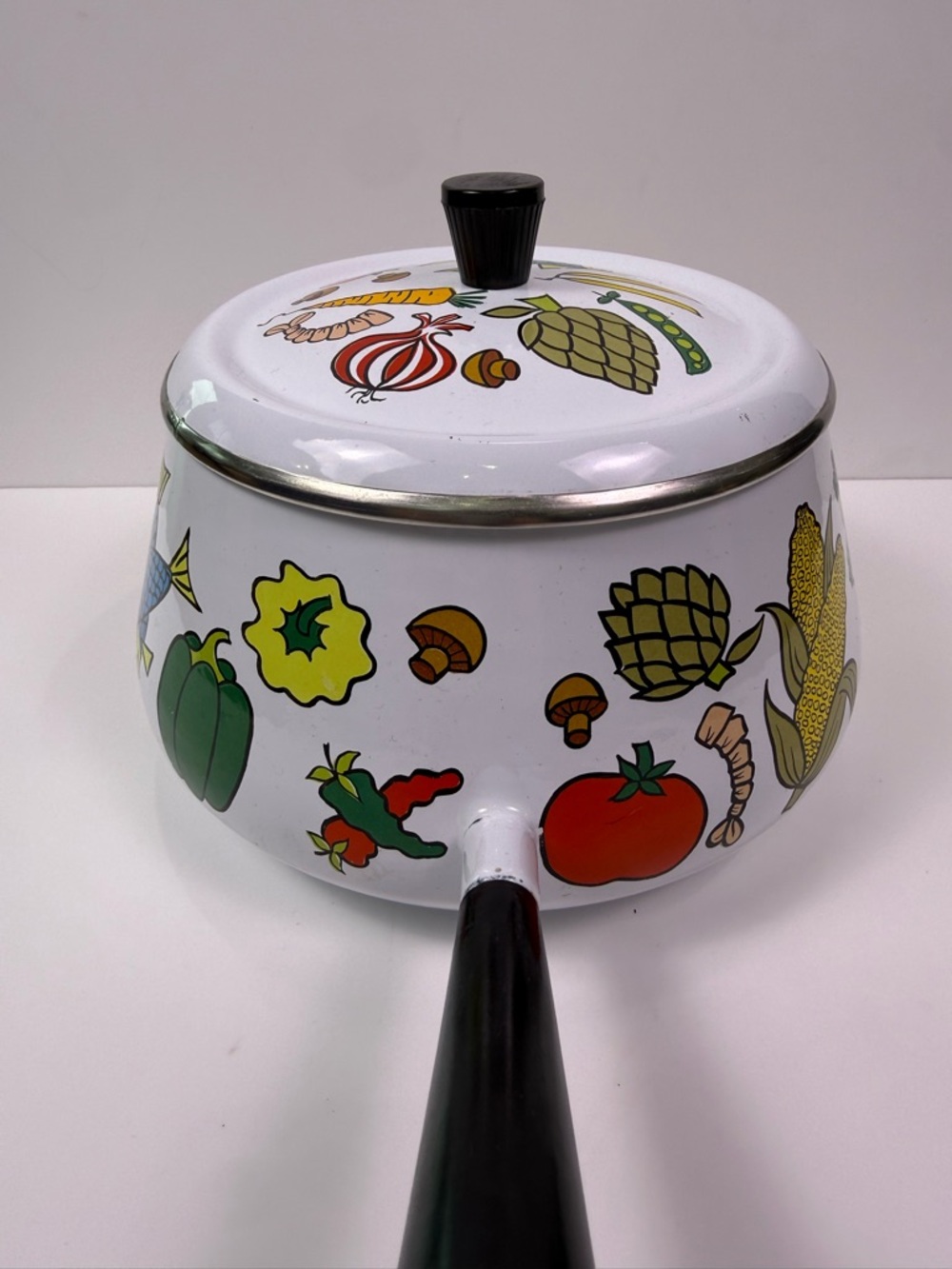 Vintage 70’s San Ignacio Enamel Fondue Pot Lid Seafood Vegetable Print No Stand - Picture 4 of 13